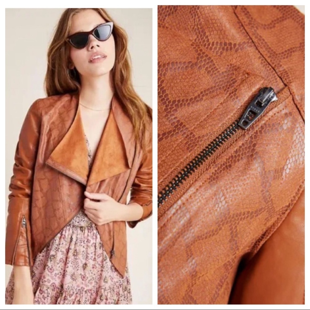 RARE ANTHROPOLOGIE  Sharona Faux Vegan Leather Snake-Printed Jacket XS